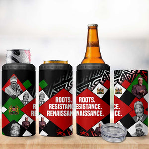 Jomo Kenyatta 4 in 1 Can Cooler Tumbler with Roots Resistance Renaissance and Kenyan Patchwork Pattern Tribute - African Pride