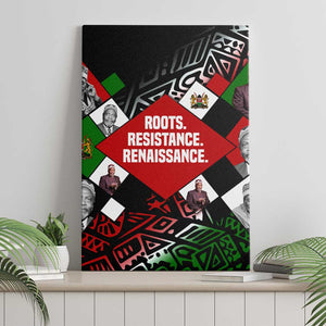 Jomo Kenyatta Canvas Wall Art with Roots Resistance Renaissance and Kenyan Patchwork Pattern Tribute - African Pride
