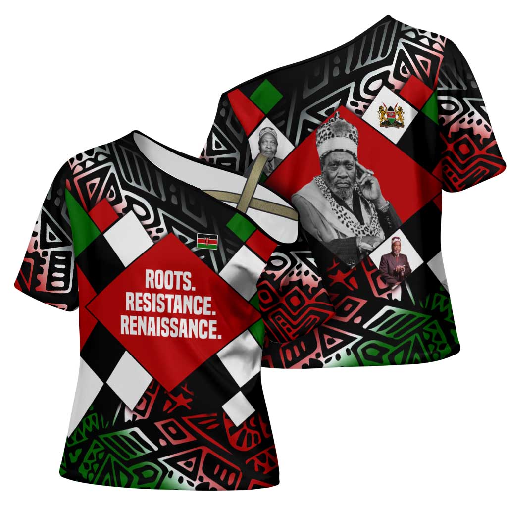 Jomo Kenyatta Cross Shoulder Shirt with Roots Resistance Renaissance and Kenyan Patchwork Pattern Tribute - African Pride
