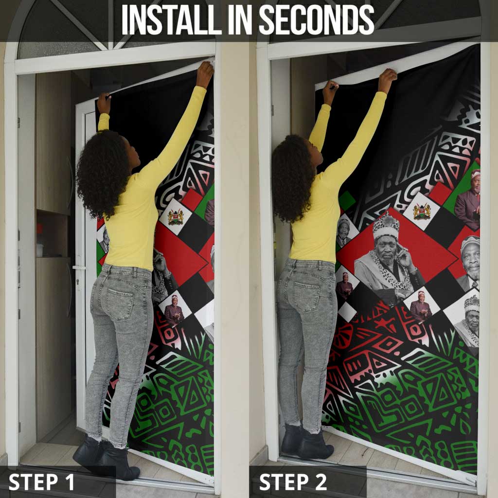 Jomo Kenyatta Door Cover with Roots Resistance Renaissance and Kenyan Patchwork Pattern Tribute - African Pride