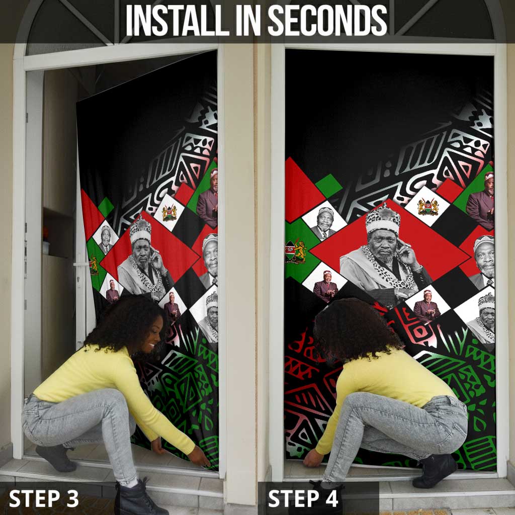 Jomo Kenyatta Door Cover with Roots Resistance Renaissance and Kenyan Patchwork Pattern Tribute - African Pride