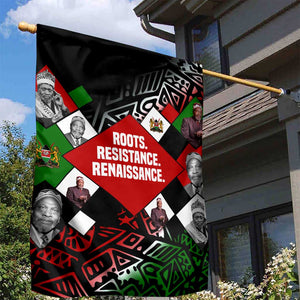 Jomo Kenyatta Garden Flag with Roots Resistance Renaissance and Kenyan Patchwork Pattern Tribute - African Pride