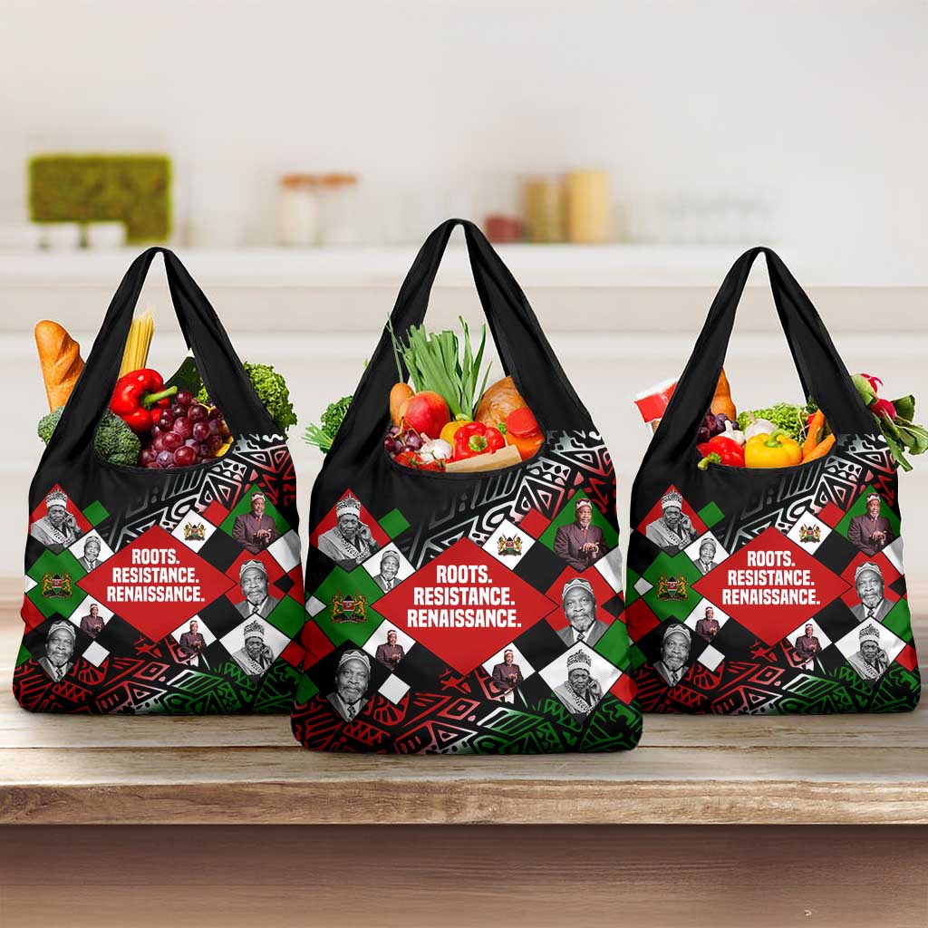 Jomo Kenyatta Grocery Bag with Roots Resistance Renaissance and Kenyan Patchwork Pattern Tribute - African Pride