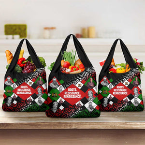 Jomo Kenyatta Grocery Bag with Roots Resistance Renaissance and Kenyan Patchwork Pattern Tribute - African Pride