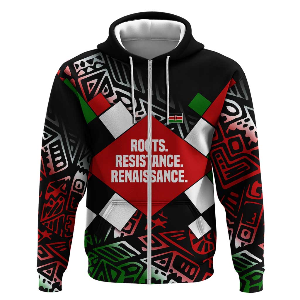 Jomo Kenyatta Hoodie with Roots Resistance Renaissance and Kenyan Patchwork Pattern Tribute - African Pride
