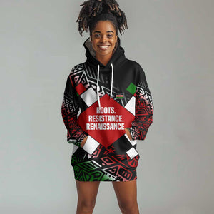 Jomo Kenyatta Hoodie Dress with Roots Resistance Renaissance and Kenyan Patchwork Pattern Tribute - African Pride