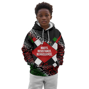 Jomo Kenyatta Kid Hoodie with Roots Resistance Renaissance and Kenyan Patchwork Pattern Tribute - African Pride