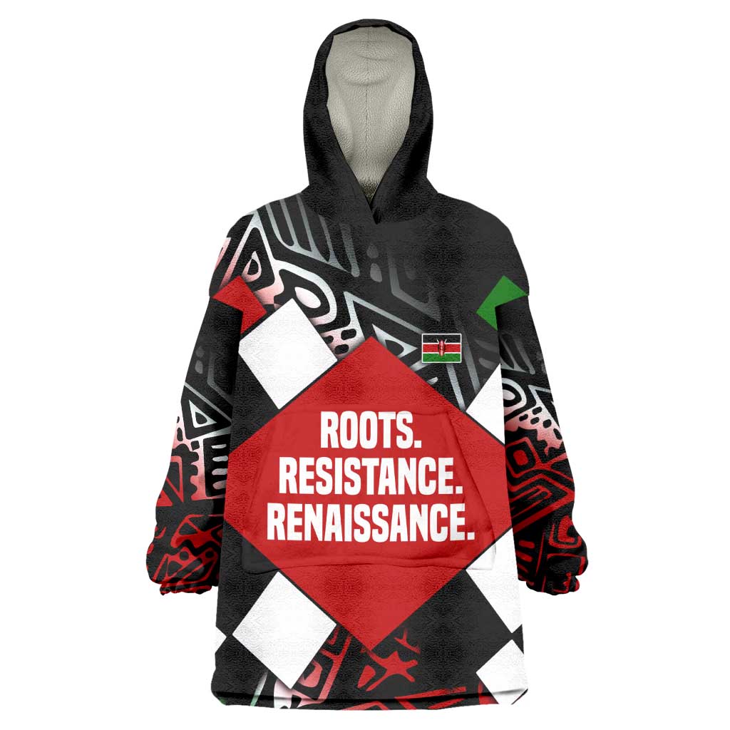 Jomo Kenyatta Kid Wearable Blanket Hoodie with Roots Resistance Renaissance and Kenyan Patchwork Pattern Tribute - African Pride