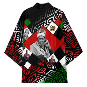 Jomo Kenyatta Kimono with Roots Resistance Renaissance and Kenyan Patchwork Pattern Tribute - African Pride