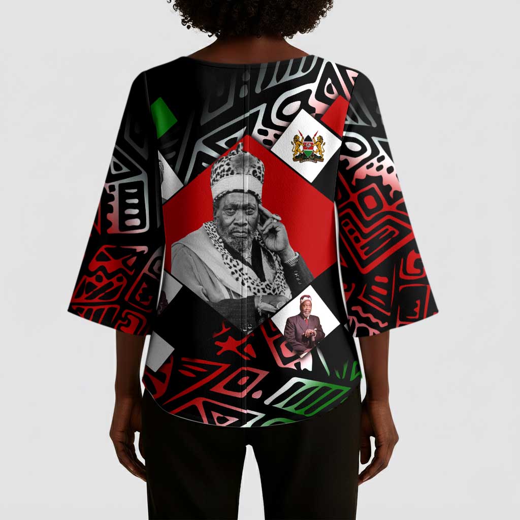 Jomo Kenyatta Kimono Sleeve Blouse with Roots Resistance Renaissance and Kenyan Patchwork Pattern Tribute - African Pride