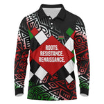 Jomo Kenyatta Long Sleeve Polo Shirt with Roots Resistance Renaissance and Kenyan Patchwork Pattern Tribute - African Pride