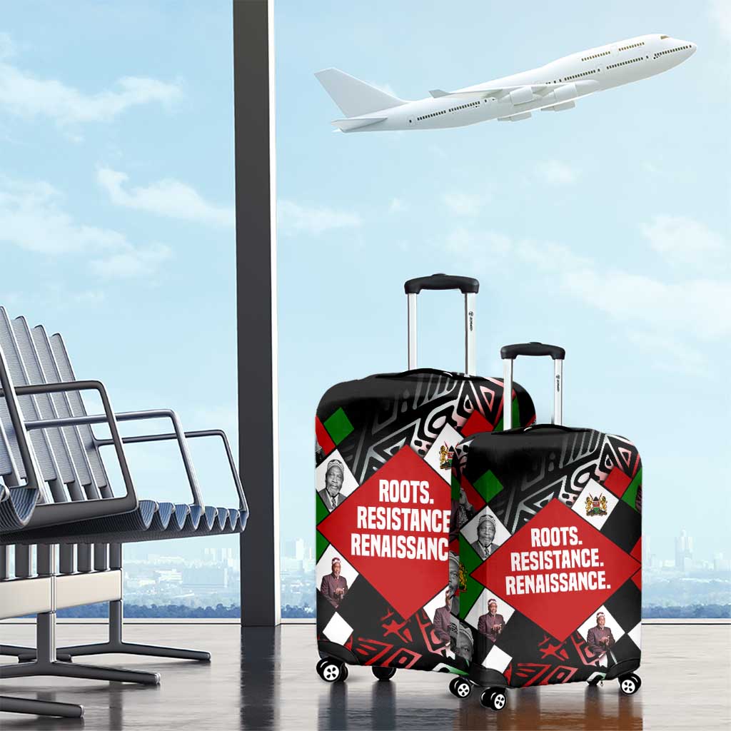 Jomo Kenyatta Luggage Cover with Roots Resistance Renaissance and Kenyan Patchwork Pattern Tribute - African Pride
