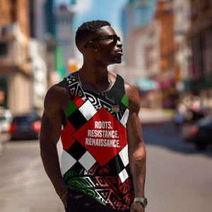 Jomo Kenyatta Men Tank Top with Roots Resistance Renaissance and Kenyan Patchwork Pattern Tribute - African Pride
