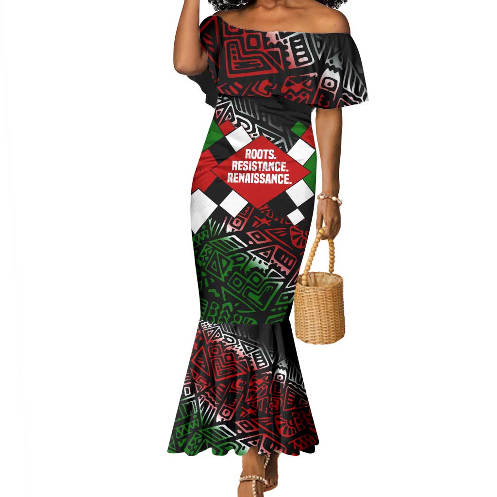 Jomo Kenyatta Mermaid Dress with Roots Resistance Renaissance and Kenyan Patchwork Pattern Tribute - African Pride