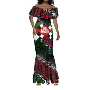 Jomo Kenyatta Mermaid Dress with Roots Resistance Renaissance and Kenyan Patchwork Pattern Tribute - African Pride