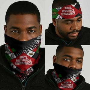 Jomo Kenyatta Neck Gaiter with Roots Resistance Renaissance and Kenyan Patchwork Pattern Tribute - African Pride