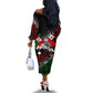 Jomo Kenyatta Off The Shoulder Long Sleeve Dress with Roots Resistance Renaissance and Kenyan Patchwork Pattern Tribute - African Pride