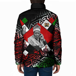 Jomo Kenyatta Padded Jacket with Roots Resistance Renaissance and Kenyan Patchwork Pattern Tribute - African Pride