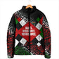 Jomo Kenyatta Padded Jacket with Roots Resistance Renaissance and Kenyan Patchwork Pattern Tribute - African Pride