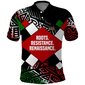 Jomo Kenyatta Polo Shirt with Roots Resistance Renaissance and Kenyan Patchwork Pattern Tribute - African Pride