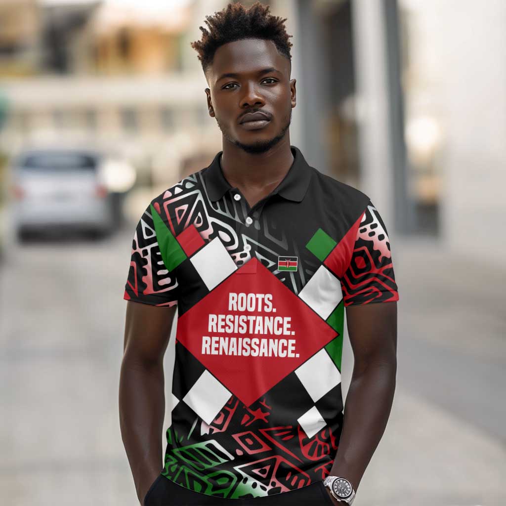 Jomo Kenyatta Polo Shirt with Roots Resistance Renaissance and Kenyan Patchwork Pattern Tribute - African Pride