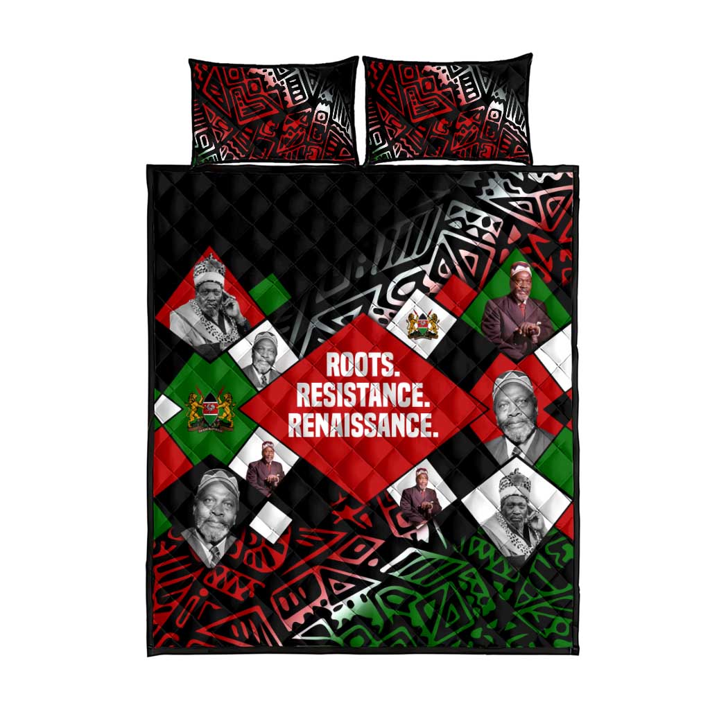 Jomo Kenyatta Quilt Bed Set with Roots Resistance Renaissance and Kenyan Patchwork Pattern Tribute - African Pride