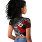 Jomo Kenyatta Raglan Cropped T shirt with Roots Resistance Renaissance and Kenyan Patchwork Pattern Tribute - African Pride