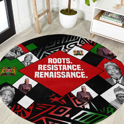 Jomo Kenyatta Round Carpet with Roots Resistance Renaissance and Kenyan Patchwork Pattern Tribute - African Pride