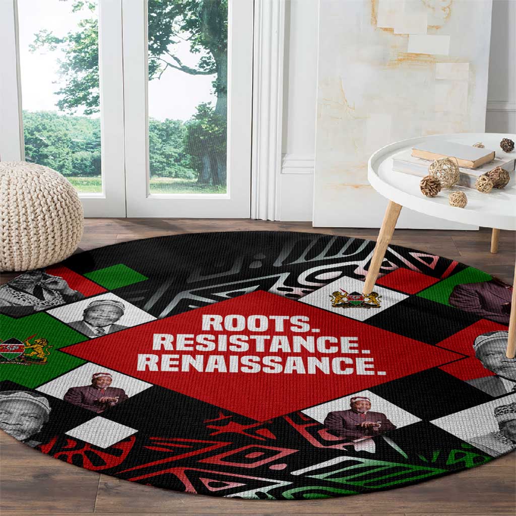 Jomo Kenyatta Round Carpet with Roots Resistance Renaissance and Kenyan Patchwork Pattern Tribute - African Pride
