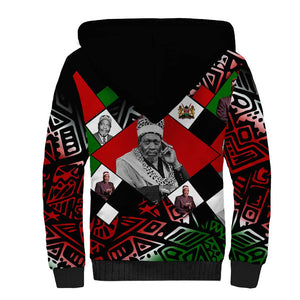 Jomo Kenyatta Sherpa Hoodie with Roots Resistance Renaissance and Kenyan Patchwork Pattern Tribute - African Pride