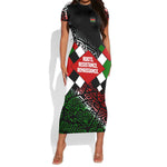 Jomo Kenyatta Short Sleeve Bodycon Dress with Roots Resistance Renaissance and Kenyan Patchwork Pattern Tribute - African Pride