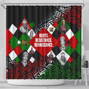 Jomo Kenyatta Shower Curtain with Roots Resistance Renaissance and Kenyan Patchwork Pattern Tribute - African Pride