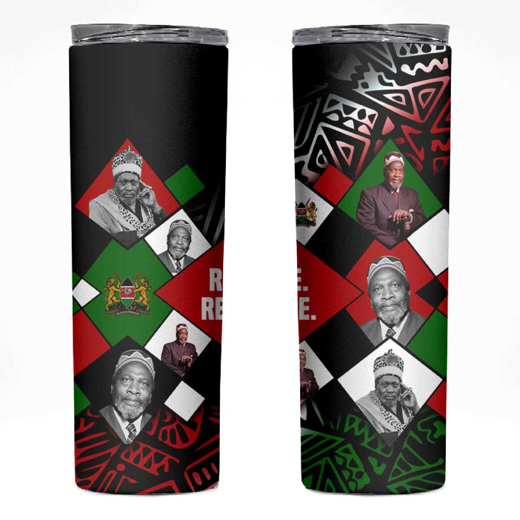 Jomo Kenyatta Skinny Tumbler with Roots Resistance Renaissance and Kenyan Patchwork Pattern Tribute - African Pride