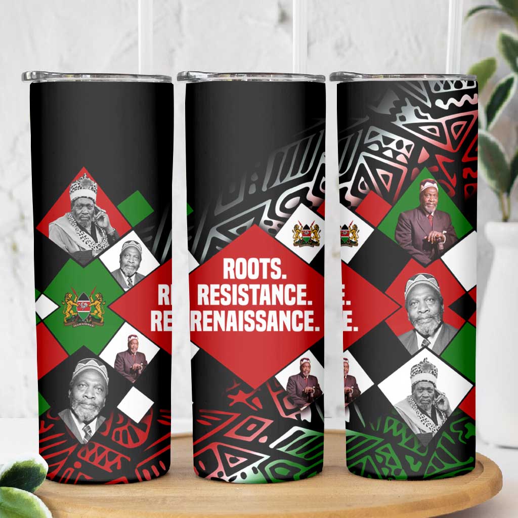 Jomo Kenyatta Skinny Tumbler with Roots Resistance Renaissance and Kenyan Patchwork Pattern Tribute - African Pride