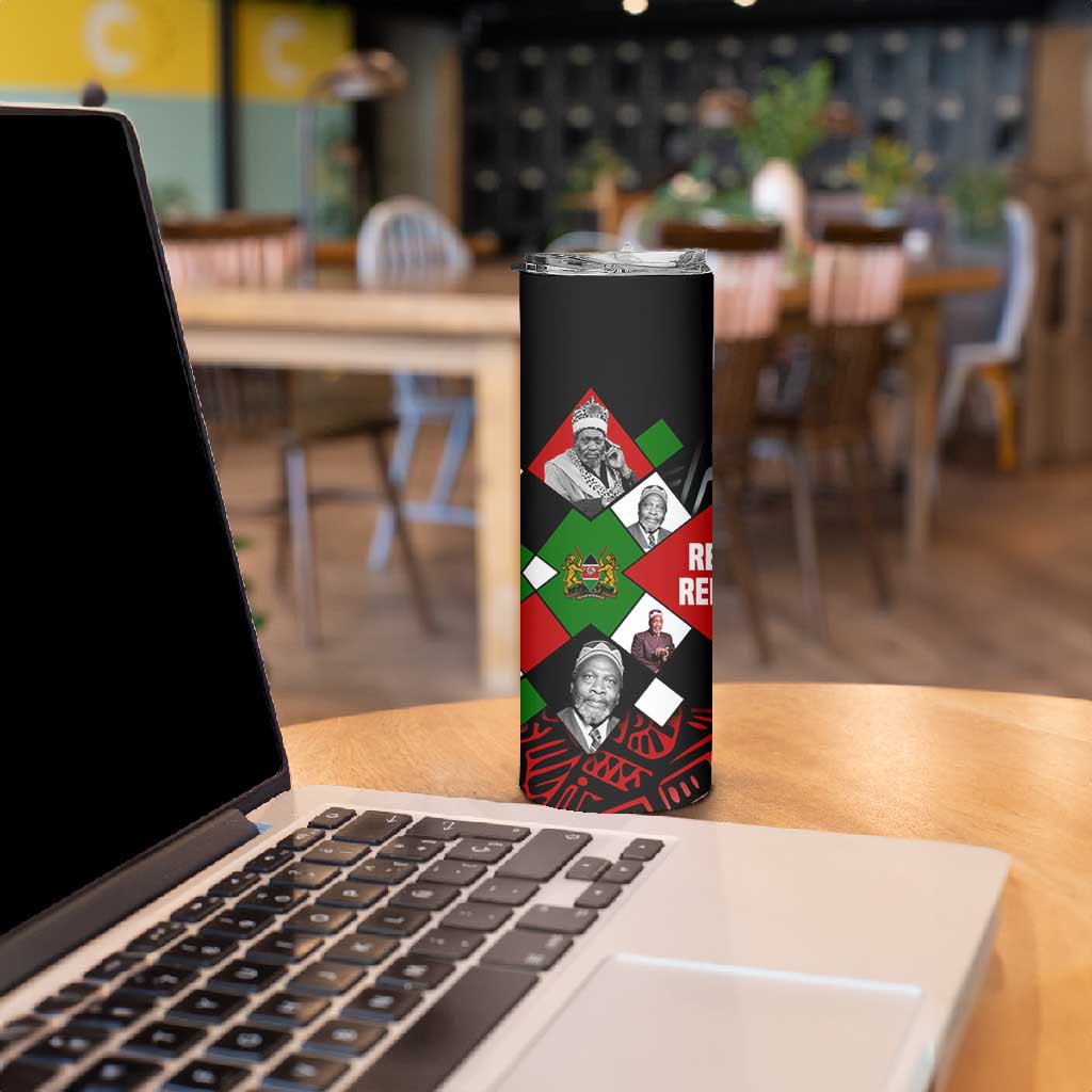 Jomo Kenyatta Skinny Tumbler with Roots Resistance Renaissance and Kenyan Patchwork Pattern Tribute - African Pride