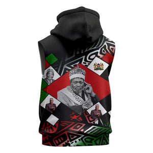 Jomo Kenyatta Sleeveless Hoodie with Roots Resistance Renaissance and Kenyan Patchwork Pattern Tribute - African Pride