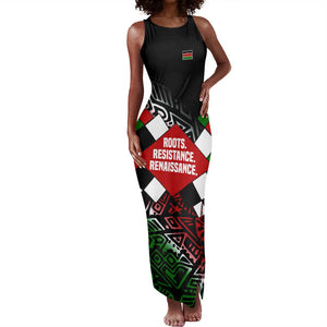 Jomo Kenyatta Tank Maxi Dress with Roots Resistance Renaissance and Kenyan Patchwork Pattern Tribute - African Pride