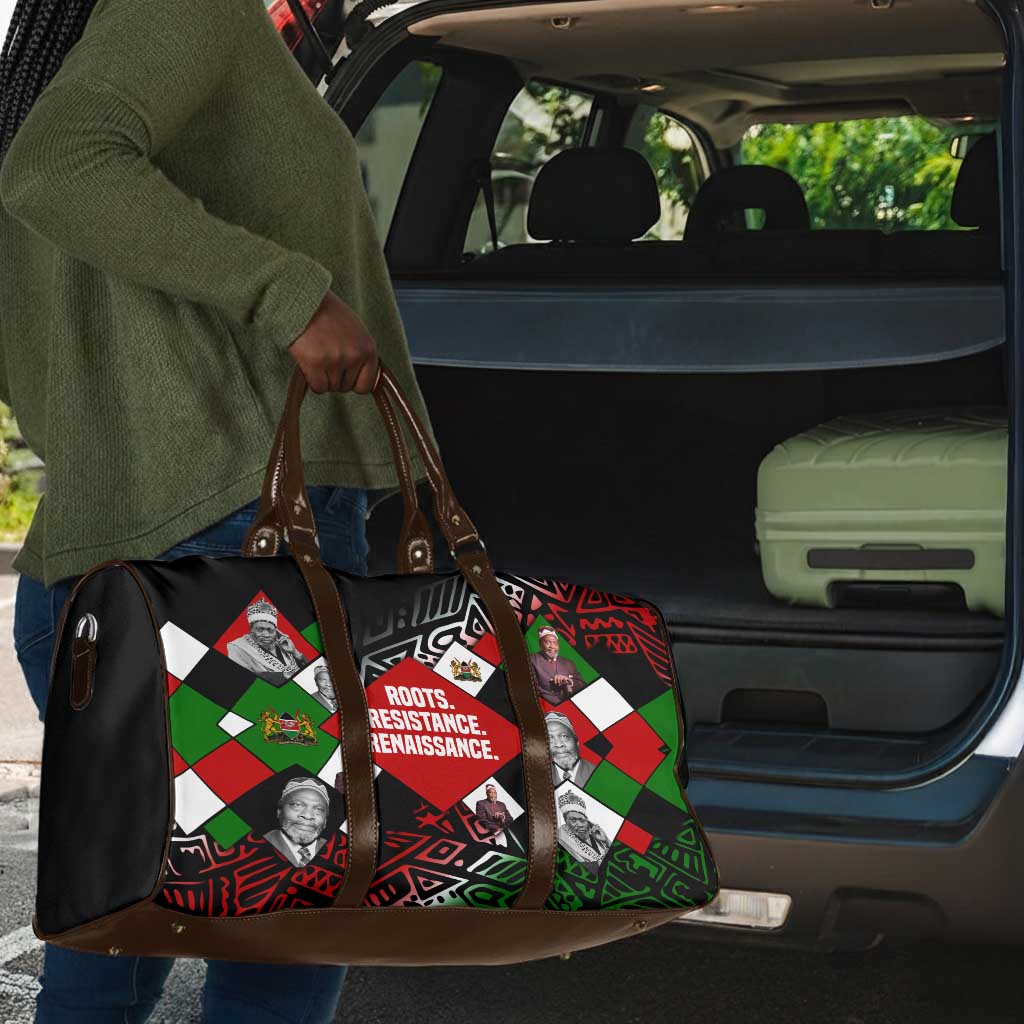 Jomo Kenyatta Travel Bag with Roots Resistance Renaissance and Kenyan Patchwork Pattern Tribute - African Pride