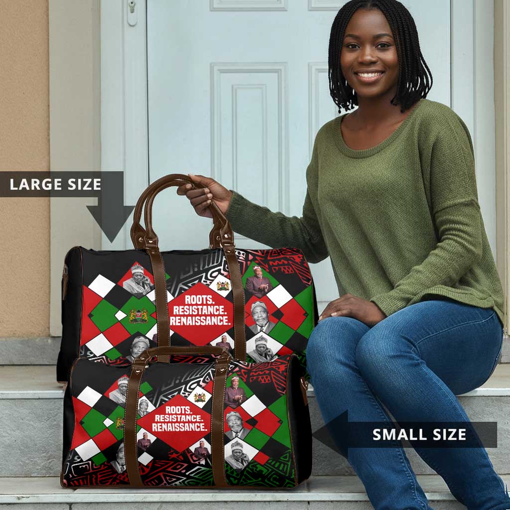 Jomo Kenyatta Travel Bag with Roots Resistance Renaissance and Kenyan Patchwork Pattern Tribute - African Pride