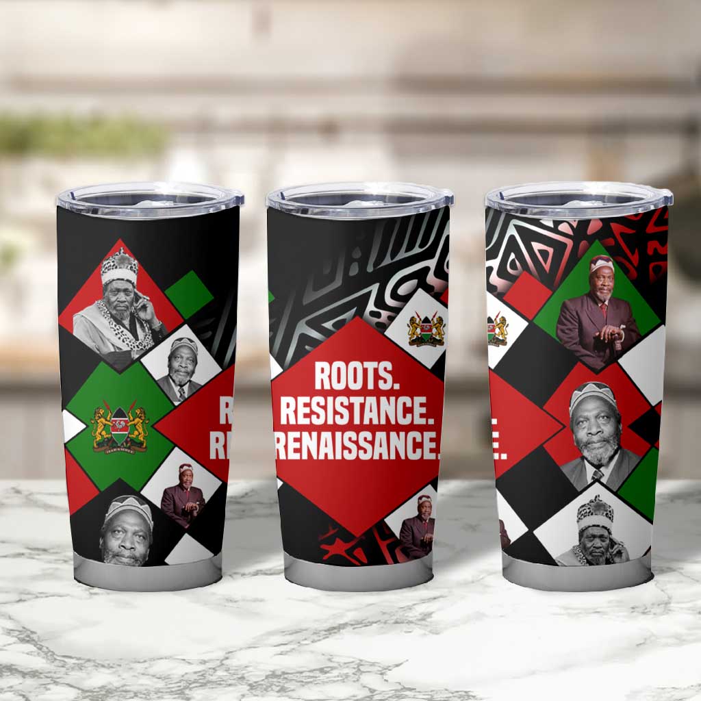 Jomo Kenyatta Tumbler Cup with Roots Resistance Renaissance and Kenyan Patchwork Pattern Tribute - African Pride