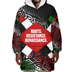 Jomo Kenyatta Wearable Blanket Hoodie with Roots Resistance Renaissance and Kenyan Patchwork Pattern Tribute - African Pride