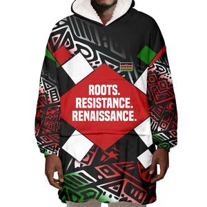 Jomo Kenyatta Wearable Blanket Hoodie with Roots Resistance Renaissance and Kenyan Patchwork Pattern Tribute - African Pride