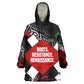 Jomo Kenyatta Wearable Blanket Hoodie with Roots Resistance Renaissance and Kenyan Patchwork Pattern Tribute - African Pride