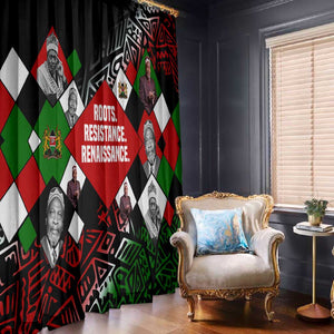 Jomo Kenyatta Window Curtain with Roots Resistance Renaissance and Kenyan Patchwork Pattern Tribute - African Pride