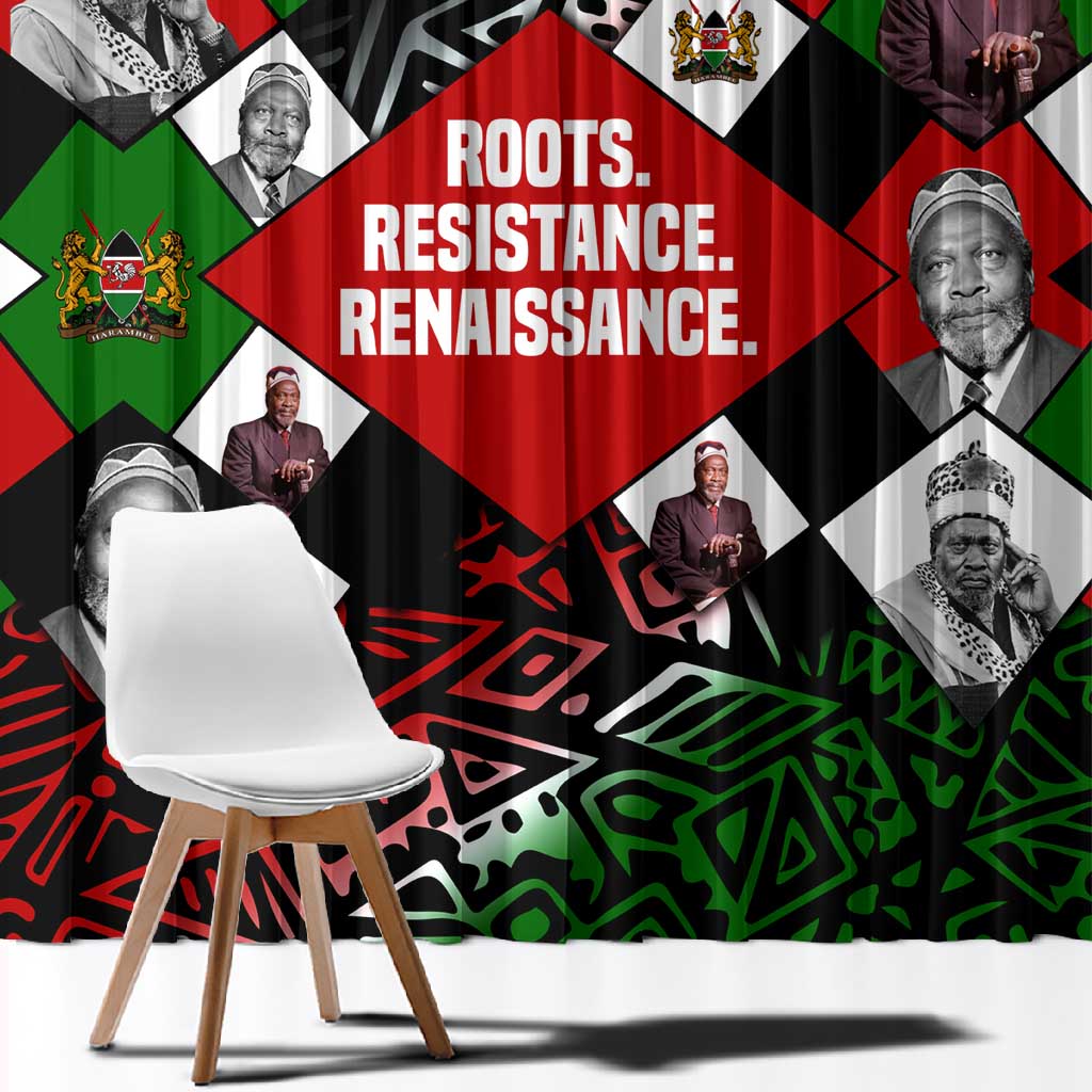 Jomo Kenyatta Window Curtain with Roots Resistance Renaissance and Kenyan Patchwork Pattern Tribute - African Pride