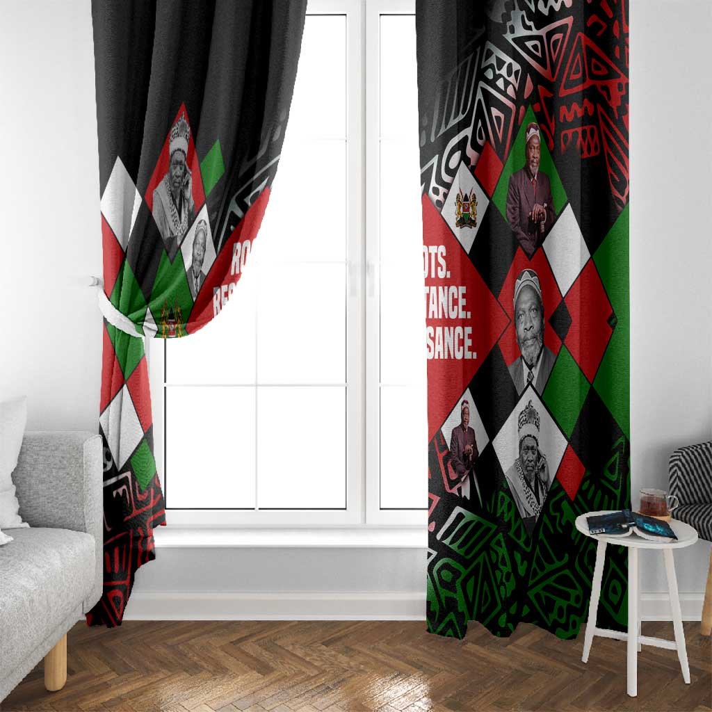 Jomo Kenyatta Window Curtain with Roots Resistance Renaissance and Kenyan Patchwork Pattern Tribute - African Pride