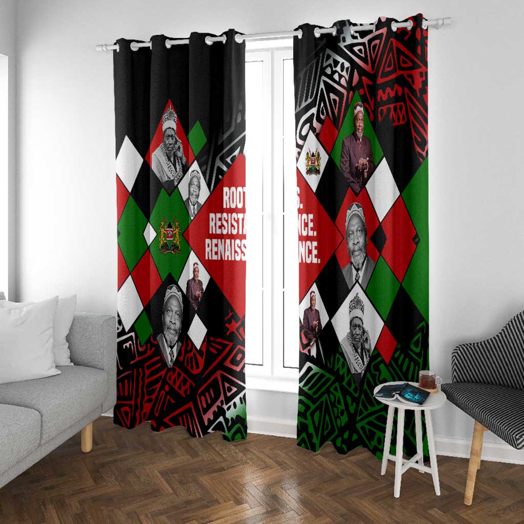 Jomo Kenyatta Window Curtain with Roots Resistance Renaissance and Kenyan Patchwork Pattern Tribute - African Pride