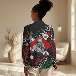 Jomo Kenyatta Women Casual Shirt with Roots Resistance Renaissance and Kenyan Patchwork Pattern Tribute - African Pride