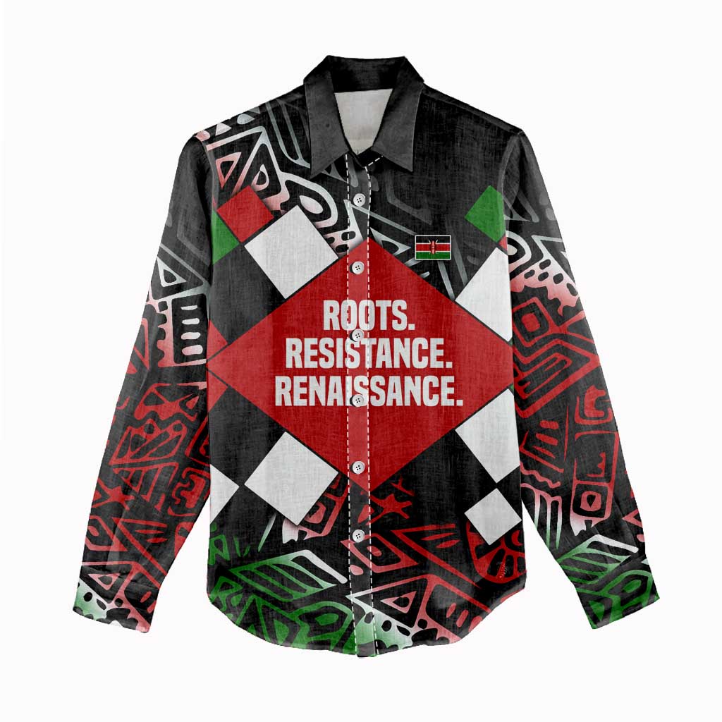 Jomo Kenyatta Women Casual Shirt with Roots Resistance Renaissance and Kenyan Patchwork Pattern Tribute - African Pride