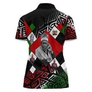 Jomo Kenyatta Women Polo Shirt with Roots Resistance Renaissance and Kenyan Patchwork Pattern Tribute - African Pride